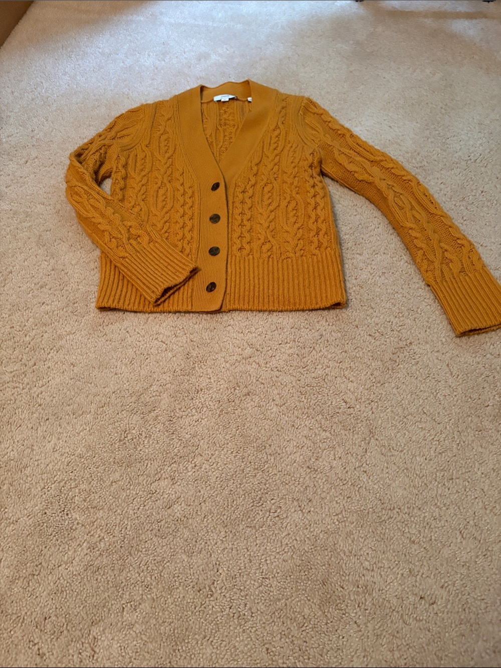 Vince Mustard Cable-Knit Button Front Women's Sweater Cardigan